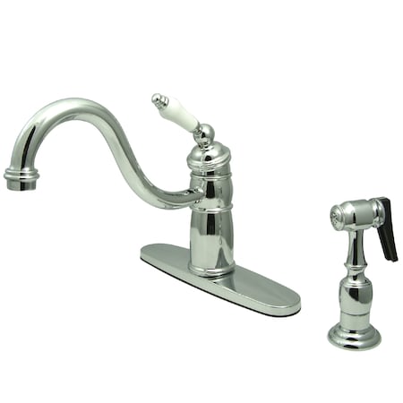 Kingston Brass Mono Block Kitchen Faucet W/ Brass Sprayer, Chrome KB1571PLBS